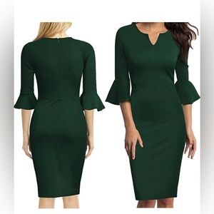 Emerald Green Bell Sleeve Dress